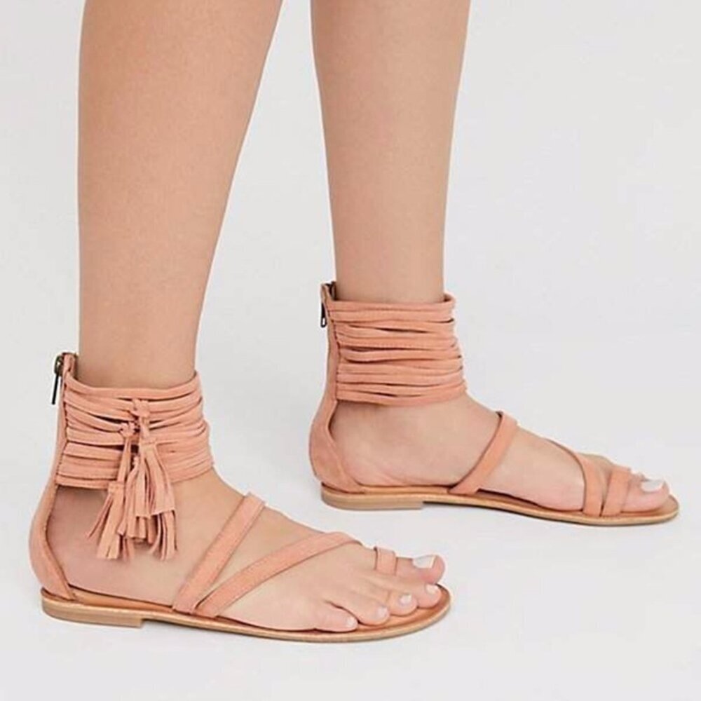 Jeffrey Campbell Glady Leather Tassel Zip Toe Loop Sandals Orange Women Size 3